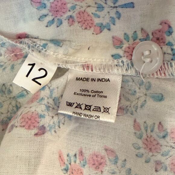 Sur La Vague Women's Puff Sleeve Flowy Ruffle Neck Floral‎ Blouse Blue Pink - Picture 6 of 6